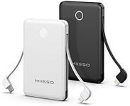 2-Pack 6000mah Ultra Slim Built in Cables Power Bank, Card Size Built in USB C Cords Battery Pack Portable Charger for Phones, 3 Output External Battery Pack Compatible with iPhone, Black & White