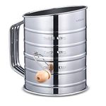 MaMix Stainless Steel Flour Sifter Hand Crank 3 Cup Sifter With 2 Wire Agitator