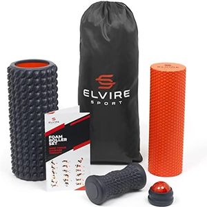 ELVIRE Foam Roller Deep Tissue Massager Set - Includes: Foam Rollers, Massage Roller Soft & Trigger Point, Massage Ball, Foot Roller - Relieves Pain: Back, Legs, Foot Massage Plantar Fasciitis & Neck