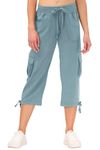 MoFiz Womens Cropped Trousers Capri Crop Pants Ladies Shorts 3/4 Length Trousers Active Sports Joggers Pants with Pockets Grey-Blue Size L