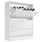 Blisswood High Gloss 2 Drawer Shoe Cabinet Cupboard, Shoe Storage Organiser Freestanding 2 Tier Wooden Shoe Rack Cabinet Modern Footwear Stand For Hallway, Living Room Furniture (White)