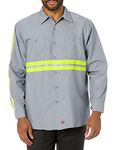 Red Kap Men's Enhanced Visibility Industrial Work Shirt , Grey with Yellow/Green Visibility Trim, Small