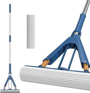 Deoxys Sponge Mop, Roller Sponge Mop, Self Squeeze Sponge Mop, Stainless Steel Handle with PVA Absorbent Mop Head Refills, for Home Commercial Use Tile Floor Bathroom Garage Cleaning…