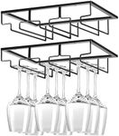 REGAL TRUNK & CO. Wine Glass Holder Under Cabinet, 2" Hx12 Lx9 W - Pack of 2 Hanging Wine Glass Rack - Holds 6-9 Stemmed Glasses - Practical Stemware Rack for Your Collection (Black)