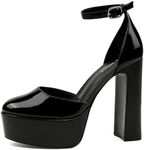 JENN ARDOR Women's Platform Heels Chunky High Heel Pumps Block Heels Ankle Strap Closed Toe for Dress Wedding Party Pumps, Black- Mirror, 8