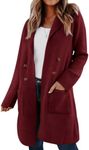 KIRUNDO Women's Cardigans 2024 Fall Casual Dressy Long Sleeve Open Front Knit Long Cardigan Sweater Jacket Blazer Coatigan(Wine Red, X-Large)