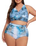 Hanna Nikole Women's Plus Size V Neck Bikini Swimsuits High Waisted Ruched Tummy Control Swimwear