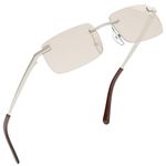 grinderPUNCH Small Slim 90's Popular Nineties Rectangular Sunglasses Clear Rimless Eyewear, Silver Frame - Light Tint, Small