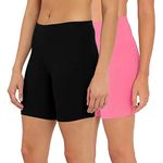 OUTFLITS Ladies Cycling Shorts| Under Dress | Yoga Shorts | Workout Shorts | Running Shorts | Exercise Shorts | Gym Shorts for Womens (Black::Rose,S) - Pack of 2 (OFLCS01_2_BLA_Rose_S)