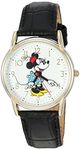 Disney Minnie Mouse Adult Classic Cardiff Articulating Hands Analog Quartz Leather Strap Watch, Gold/Silver/Black Croco