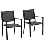 Outsunny Garden Chairs Set Of 2 Outdoor Chairs with Steel Frame Texteline Seats for Dining Patio Balcony Black