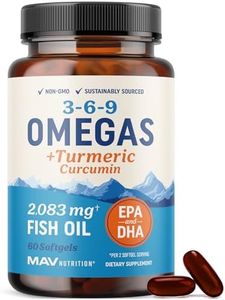 Omega 3 6 9 + Turmeric Curcumin Supplement | EPA & DHA Fish Oil + Turmeric Curcuma | Mobility, Cognitive & Heart Health Support | Triple Omega with Curcumin Supplements | Non-GMO | 60 Softgels