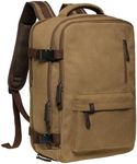 KAUKKO Canvas Travel Backpack, Personal Item Airline Approved, Carry On Backpack with Multi-Pockets and Shoe Pouch, fit 15.6 inch Laptop, 40L Weekender Bag, 11-KHAKI