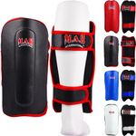 MAR | Multipurpose Black Shin Guards for Contact Sports, Multi-Layered Foam Padding Rex Leather, Combat Shin Pads for Kickboxing, Muay Thai, MMA, Karate, Taekwondo & More, Wrestling Kickpads (Junior)