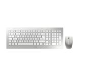 CHERRY DW 8000, Wireless Desktop Set, UK Layout (QWERTY), Battery-Operated, Ultra-Flat Keyboard, 3 Key Mouse with Infra-Red Sensor, Silver/White