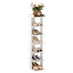 Youyijia Narrow Shoe Rack, 7-Tier Tall Shoe Rack Organiser, Slim Vertical Shoe Storage Cabinet Wooden Shelf Rack Shoe Tower Quick Assembly Free Standing Display Rack for Corner Entrance Hallway White