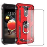 PartyUnix Compatible for LG Aristo 2/Aristo 3 Case [with Magnetic Ring][Military Grade Armor Bumper][Kickstand] Holder Shockproof Protective with 1& Tempered Glass Screen Protector,Red