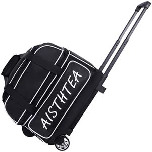Aisthtea 2 Ball Bowling Bag with Wheels, Bowling Bags 2 Ball Roller - 1680D Reinforced Oxford, Bowling Ball Bag with Separate Shoe Compartment & Retractable Handle Extends to 40'' (Black and White)