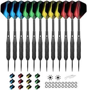 WayArrival Steel Tip Darts, 12 PCS 24g Metal Tip Darts with Premium Aluminum Shafts, 24 Dart Flights, 16 Flight Protectors and Wrench