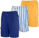 Real Essentials 3-Pack: Boys Swim Suit Board Shorts Kids Trunks Cargo Pockets Short Beach Swimwear Surf Swimming Swimsuit Bathing Suit Teen Youth Little Big Quick Dry Pool Liner - Set 4, M (8/10)