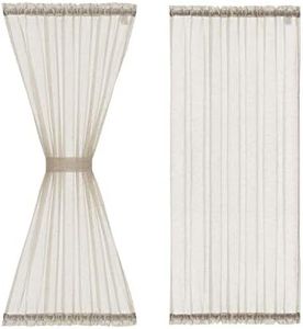 FMFUNCTEX Linen French Door Panel Curtains 40 Inches Natural Flax Blend Small Sheer Glass Door Curtain 52 inch Wide Half Short Curtain with Tiebacks for Patio Glass Doors, Rod Pocket 2 Panels Set