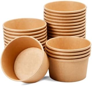heavenlife 50 Piezas Cartón de Comida, Vasos de Papel para Helado, Taza Compostable Cuenco Cartón Kraft, Cartón de Sopa, Contenedores de Sopa de Papel para Frutas Postre Aperitivos Yogur (430ml)