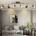 DLLT Foldable Track Lighting, 6-Light Ceiling Track Light Kit with Adjustable Track Heads, Flush Mount Ceiling Spot Light with Chrome Finish for Living Room, Kitchen, Dining Room, 6*3W GU10 LED Bulb