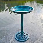 Unibos Garden Pedestal Ornament Verdigris Effect Traditional Weatherproof Bird Bath Bowl