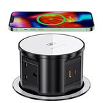 4 Outlets Pop up Socket for Kitchen Worktops, Ohuo Hidden Recessed Power Socket with Wireless Charger, 4 UK Plug, USB-C, 2m Cable