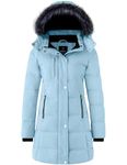 Wantdo Women's Long Winter Parka Hooded Recycled Puffer Coat Ice Blue L