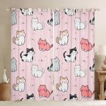 Erosebridal Cute Cat Curtains for Girls Pink Blackout Curtains Kawaii Animal Pet Curtains & Drapes 84Wx84L Cartoon Kitten Pattern Bedroom Curtains