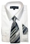 Fortino Landi Men's Long Sleeve Dress Shirt With Matching Tie And Handkerchief, White, 19"-19.5" Neck 36"-37" Sleeve