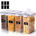 ComSaf 4L Airtight Cereal Storage Containers with Lids, Pack of 4, Large Plastic Food Storage with Labels for Breakfast Cereal Cornflakes Flour Pasta Rice, BPA-Free Kitchen Organiser for UK Homes