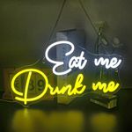 DREAMFORT Eat Me Drink Me Neon Sign LED Bar Neon Signs for Wall Decor Drinks Neon Light Signs USB Dimmable LED Bar Signs for Home Bar Kitchen Club Restaurant Man Cave Bar Birthday Christmas Party