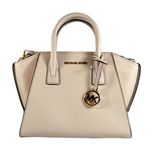 Michael Kors Avril Small Top Zip Pebbled Leather Satchel Crossbody Bag, Powder Blush Pink, Beige, Small