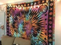 Popular Handicrafts Hippie Tapestry Psychedelic Celestial Indian Sun Moon Hippie Hippy Tapestry Wall Hanging Throw Tie Dye Boho Bohemian Tye Die Tapestries Wall Art 90x84 Inches,(215x230cms)