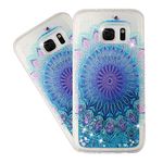 HMTECHUS Case for Samsung S6 for Girl Glitter Liquid Sparkle Floating Shiny Quicksand Clear Soft TPU Silicone Shockproof Protective Bumper Thin Cover for Samsung Galaxy S6 Bling Blue Feather XY