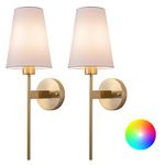 Aiehnid Wall Lights Battery Powered Sconces Set of 2,No Wiring Required Fabric Wall Lamps,with Remote Dimmable Light Bulb Easy to Install,for Bedside, TV Wall,Lounge,Farmhouse(Color : Gold)