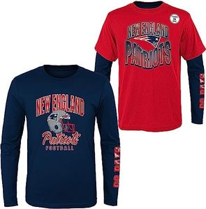 NFL Boys Youth 8-20 Game Day Team Color 3 Pack T-Shirt and Long Sleeve Combo Shirt Set, New England Patriots, Medium