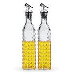 Amazon Brand - Solimo Oil Dispenser with Spout; Leak-proof, Dust-proof, Messy-pour-free, Silica Glass, Dotted Design, Set of 2, 500 ml (Transparent)