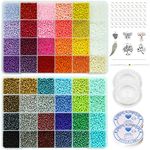 Bala&Fillic Size 3mm 8/0 Glass Seed Beads Kit, 48 Colors in Box About 16800pcs Seed Beads with Jump Rings, Charm Pendents, Elastic Clear String and Beading Needles