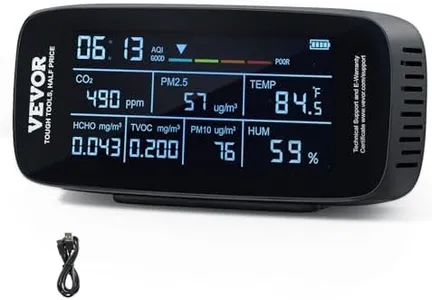 VEVOR Air Quality Monitor 9-in-1, CO2, Temperature, Humidity, Formaldehyde TVOC AQI Tester, Professional PM2.5 PM10 PM1.0 Particle Counter for Indoor/Outdoor, Air Quality Meter w/Alarm Thresholds