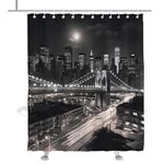 TheBlackSpot Black and White Mens Shower Curtain for Men 3D Designer New York City Night Scene Urban Life Brooklyn Manhattan Bath Curtains Decor Grommet with Hooks (84L x 72W)