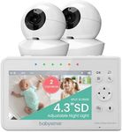 Babysense Baby Monitor, 4.3" Split Screen, Video Baby Monitor with Two Cameras and Audio, Remote PTZ, 960ft Range (Open Space), Adjustable Night Light, Two-Way Audio, Zoom, Night Vision, Lullabies