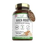 180 Maca Root Capsules - (3 Months Supply) Vegan 10,000mg Maca Capsules - High Strength Peruvian Black & Yellow Maca Root - Made in The UK