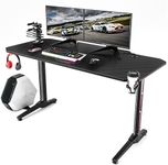 Waleaf Polished Metal Vitesse Gaming Desk 55 Inch, Gaming Computer Desk, Pc Gaming Table, T Shaped Racing Style Professional Gamer Game Station With Full Mouse Pad, Gaming Handle Rack, Cup Holder