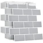 Yoillione Upgrade Thicker Peel and Stick Wall Tiles Backsplash for Kitchen and Bathroom, Metro Subway Tiles Self Adhesive Tile Stickers 3D Stick on Tiles Splashback Grey, 10 Sheets