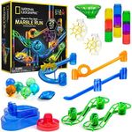 NATIONAL GEOGRAPHIC Marble Run Bundle - Expansion Pack with 5 Glow-in-The-Dark Glass Marbles, 20 Constructionpiece, & UV Light Keychain, Great Creative Stem Toy for Girls & Boys