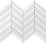 DICOFUN Polished White Herringbone Peel and Stick Backsplash, Realistic Ceramic Tile Look PVC Stick on Backsplash for Kitchen and Bathroom (Pack of 10)