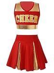 inlzdz Kids Girls' Sleeveless Cheer Leader Costume Team Uniform School Cheerleading Dance Fancy Dress up Outfits Red Cheer 5-6 Years